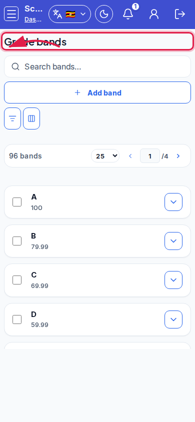 Grade bands step 4 mobile