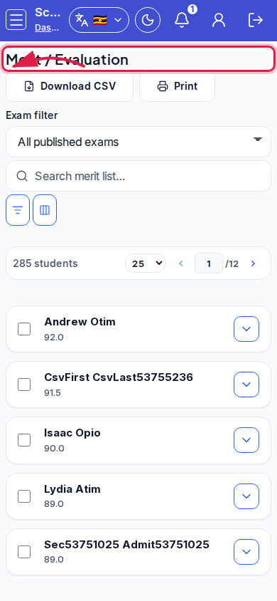 Merit / Evaluation step 1 mobile
