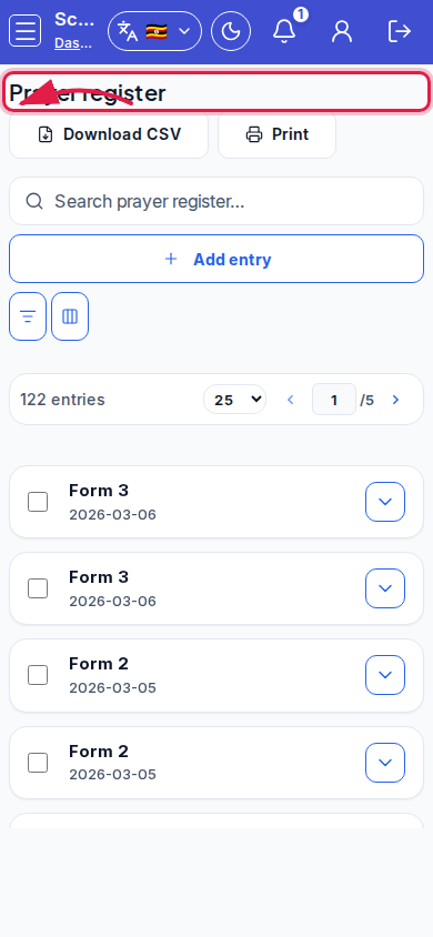 Prayer Register step 1 mobile