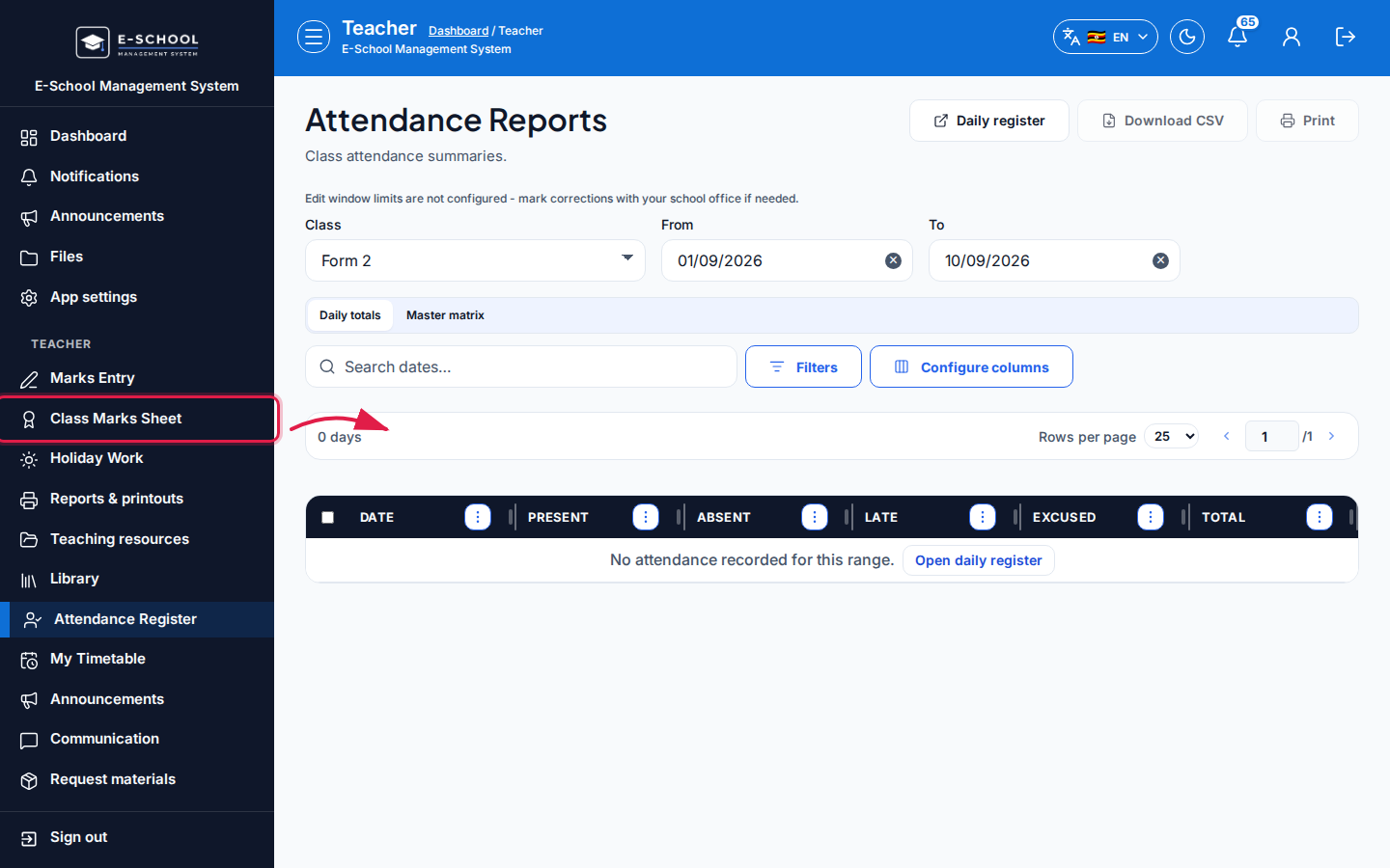 Attendance Reports step 2 desktop