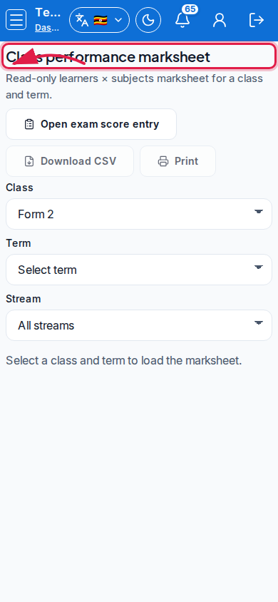 Class performance marksheet step 2 mobile