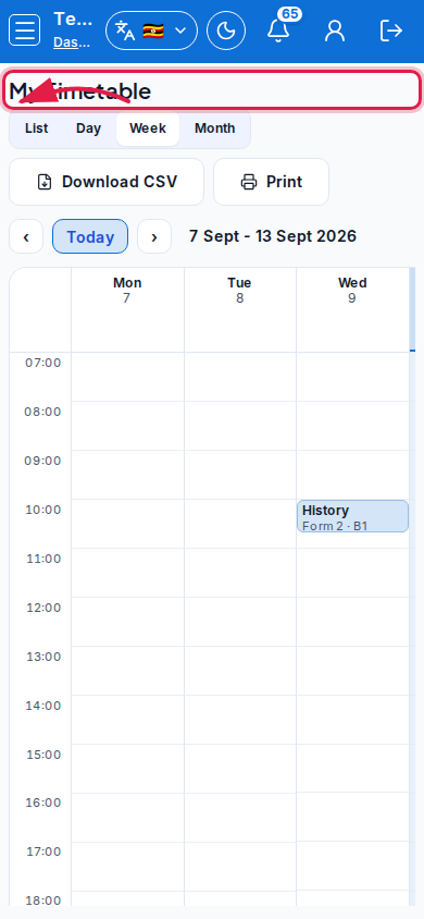 My Timetable step 1 mobile