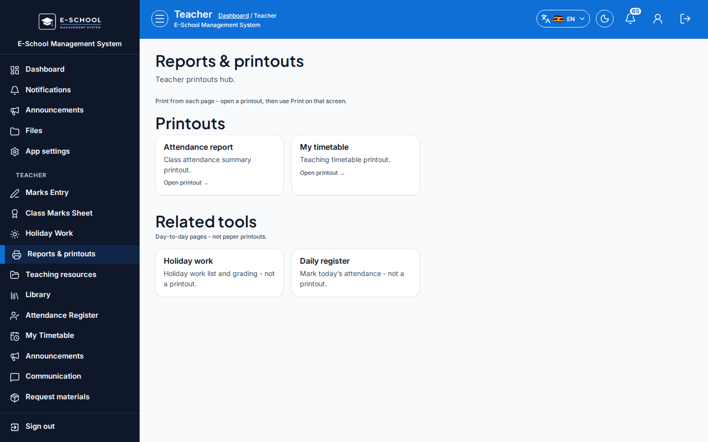 Reports &amp; printouts desktop