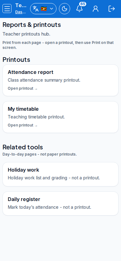 Reports &amp; printouts mobile